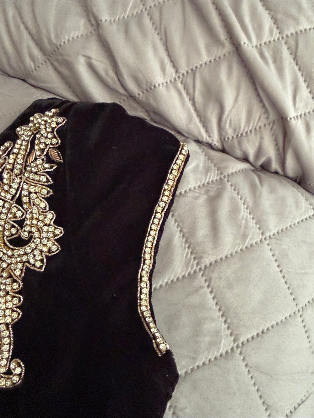 Black Velvet Cropped Top with Beaded Trim - Picture 4 of 11